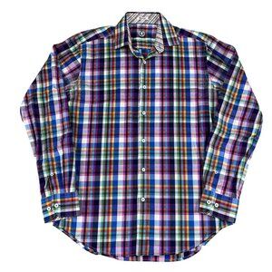 Bugatchi Mens Shaped Fit Colorful Plaid Button Down Shirt Sz Medium